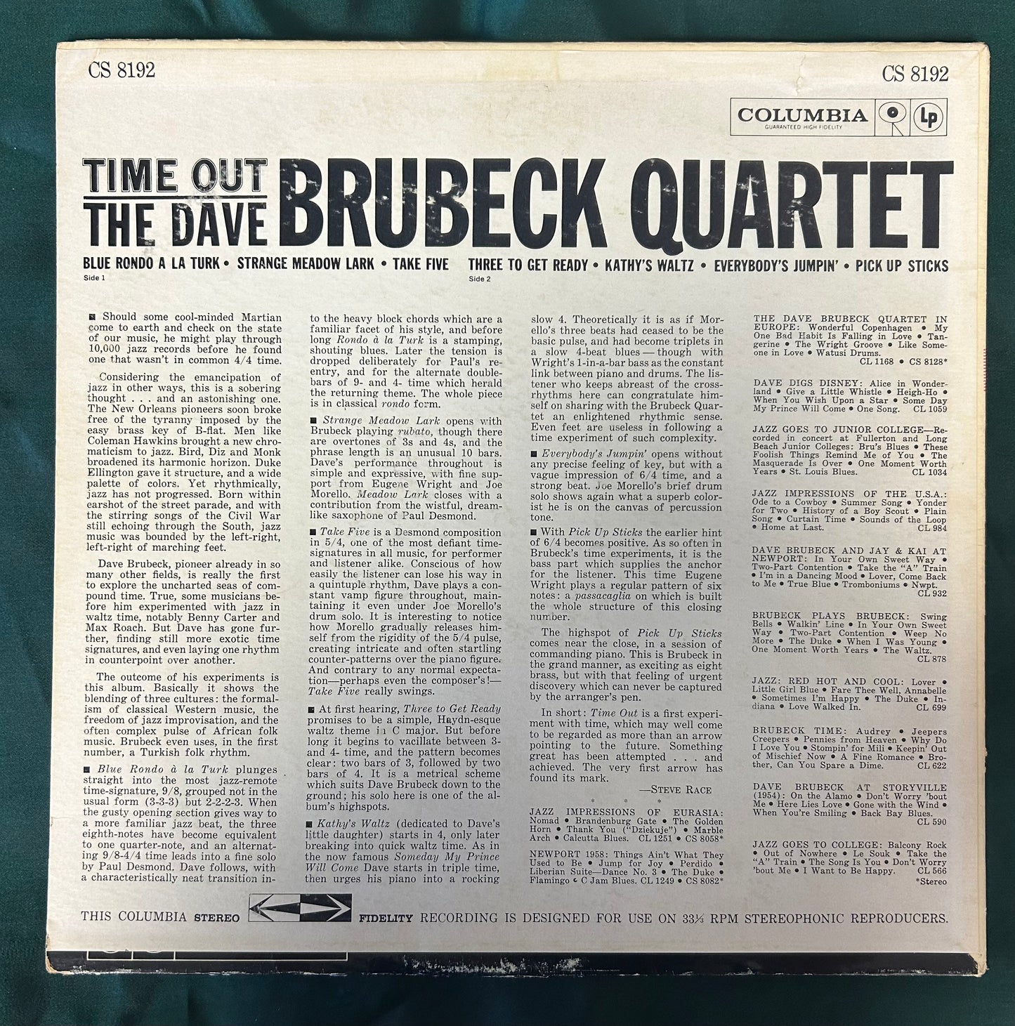Dave Brubeck - Time Out Stereo White Label Promo! 1959 Columbia 6-Eye