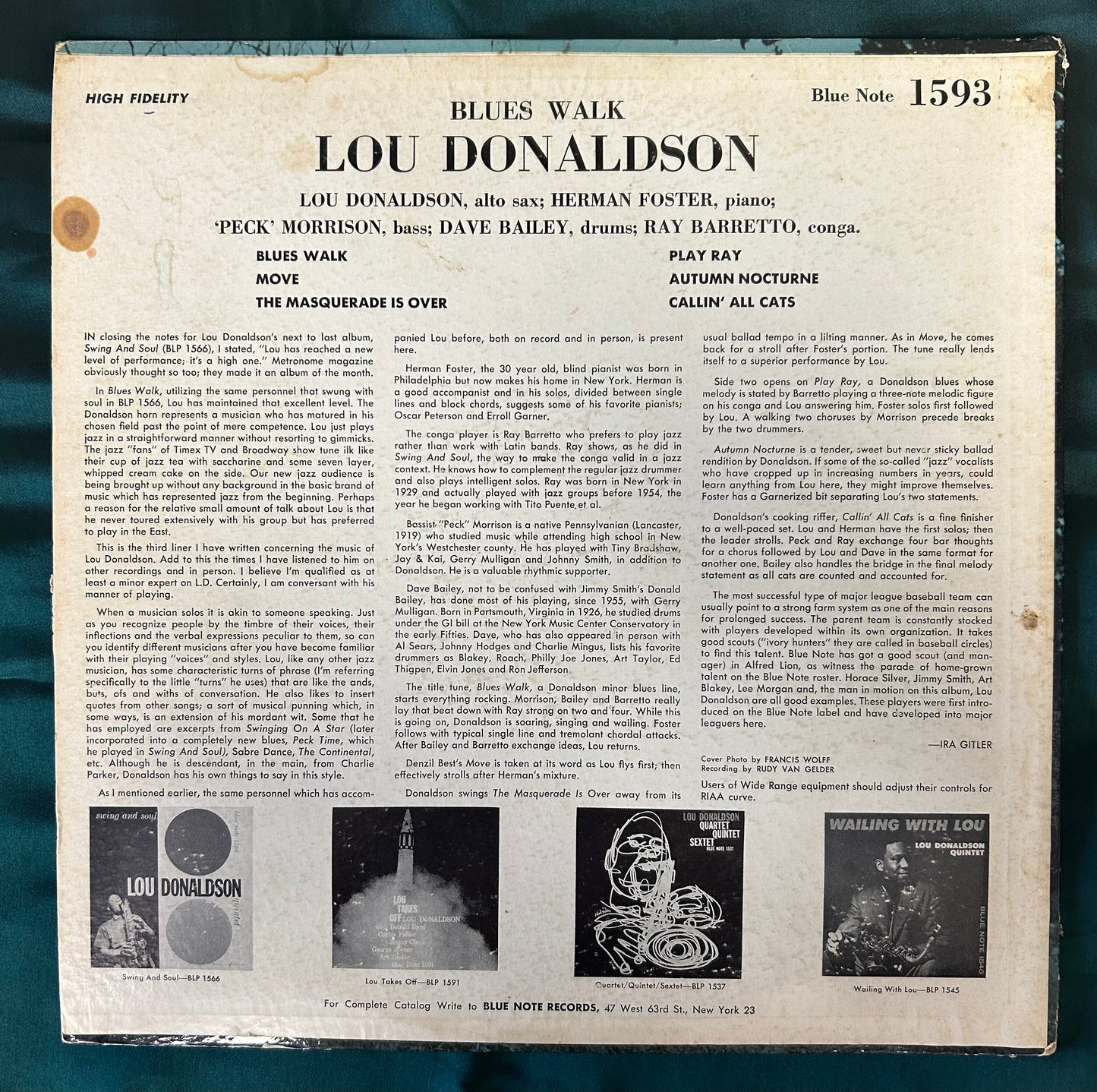 Lou Donaldson - Blues Walk 1st Mono press 1958 Blue Note