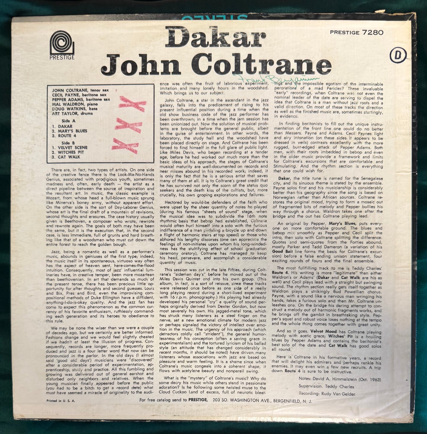 John Coltrane - Dakar 1st Press 1963 Mono Prestige Fireworks RVG