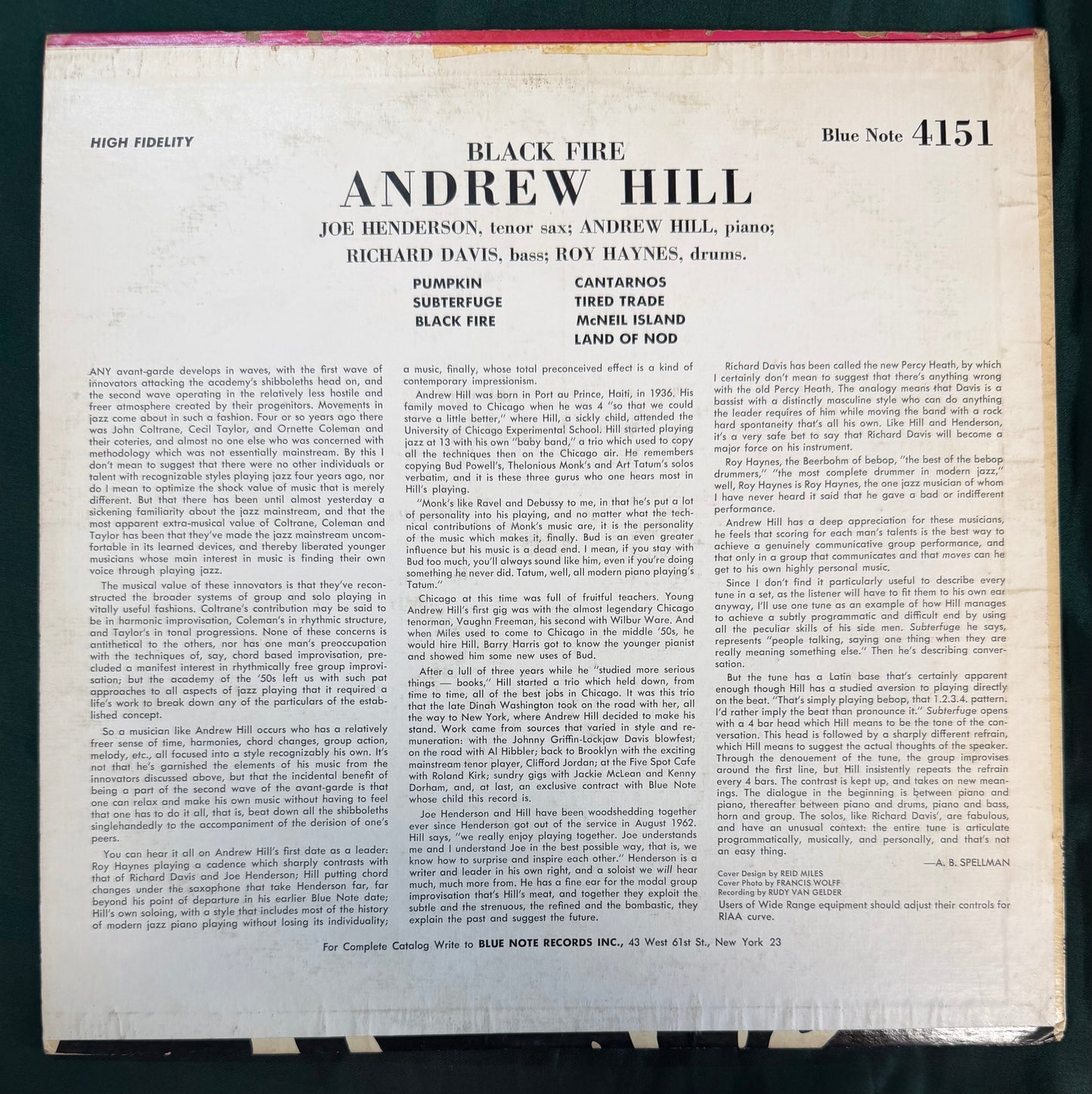 Andrew Hill - Black Fire 1st Mono Press 1964 Blue Note NY Label "p" RVG