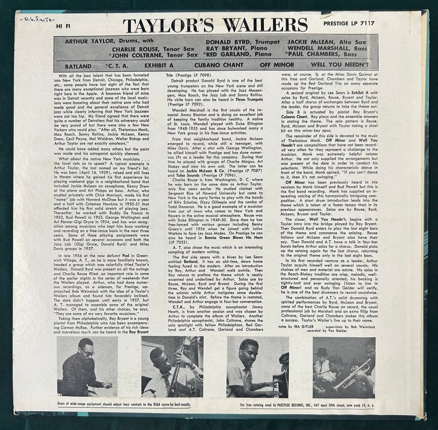 Art Taylor - Taylor’s Wailers 1st Press Mono 1957 Prestige NY Label DG