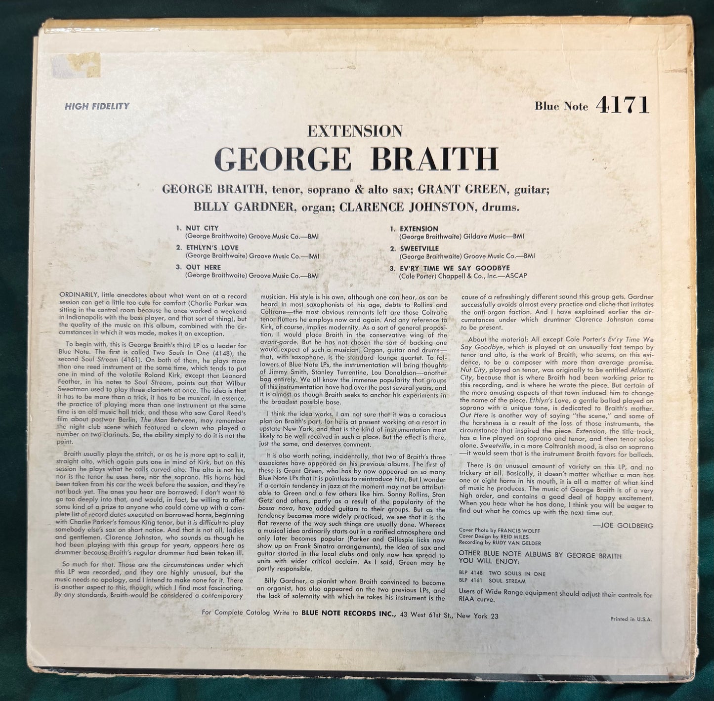 George Braith - Extension 1st Mono Press 1967 Blue Note NY Label