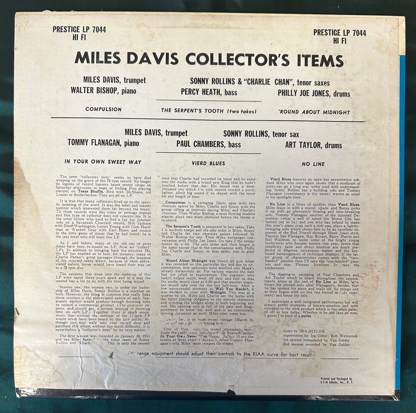 Miles Davis - Collectors Items 2nd Press 1958 Bergenfield Label Prestige RVG