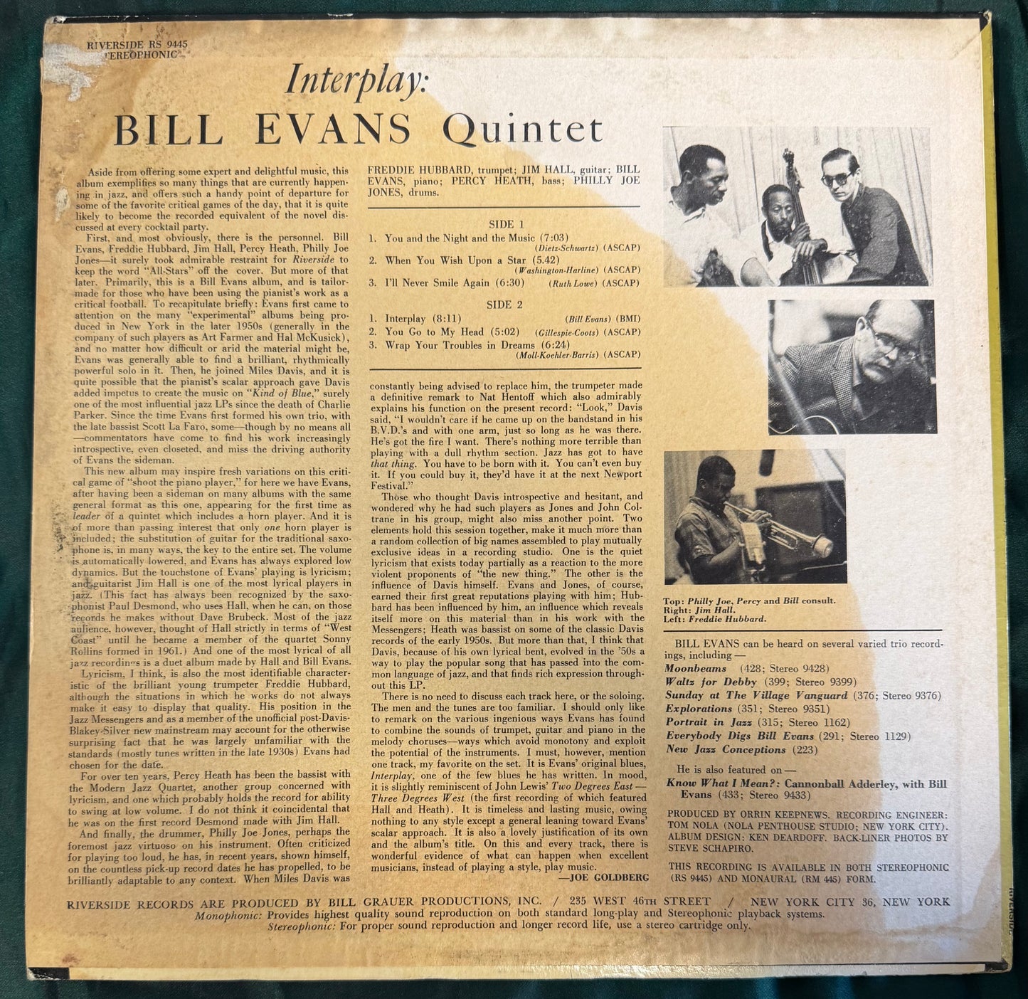 Bill Evans - Interplay 1st Press Stereo 1962 Riverside