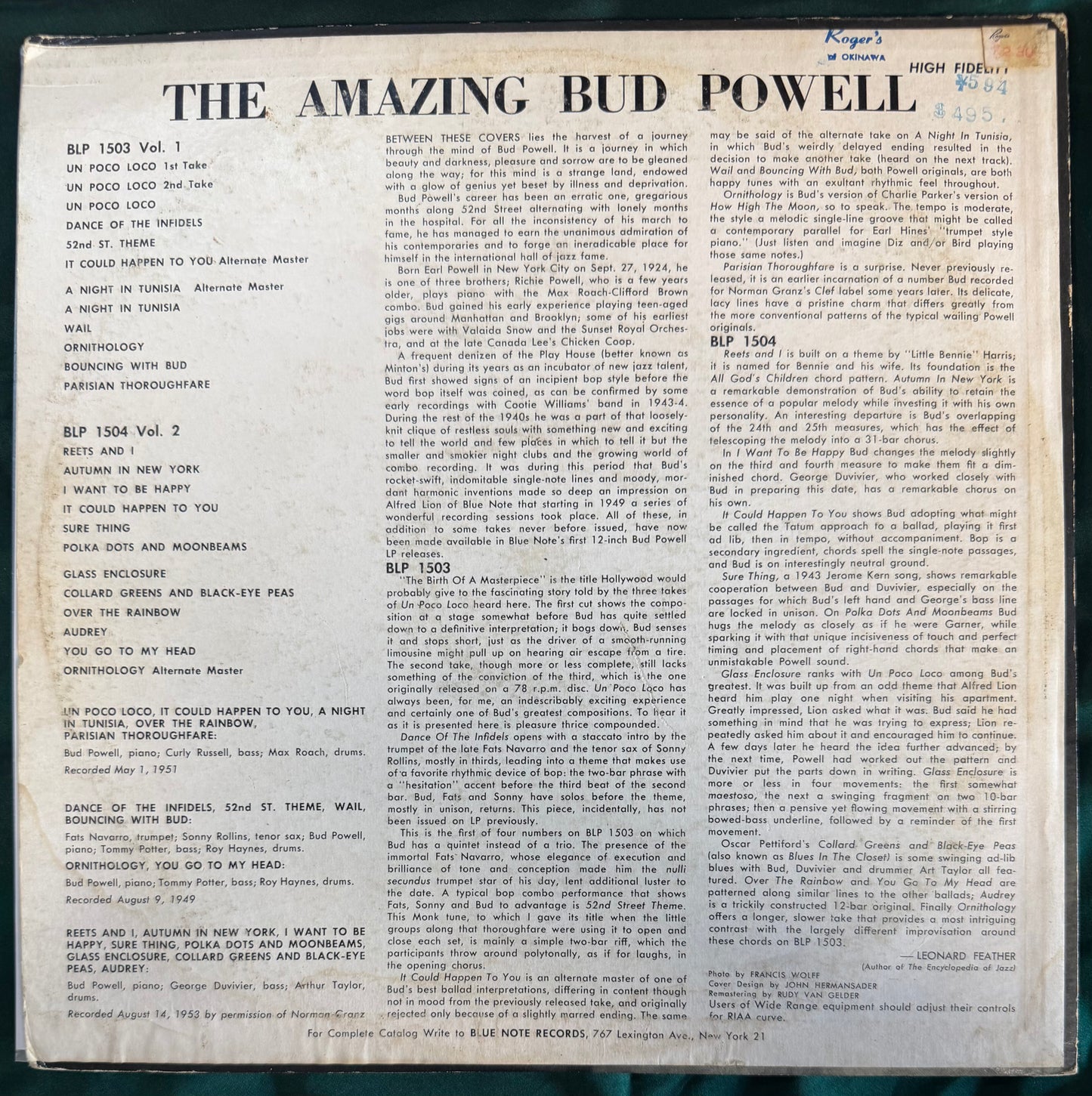 Bud Powell - Amazing Bud Powell Volume 2 Blue Note 1st Press 1955 Lexington