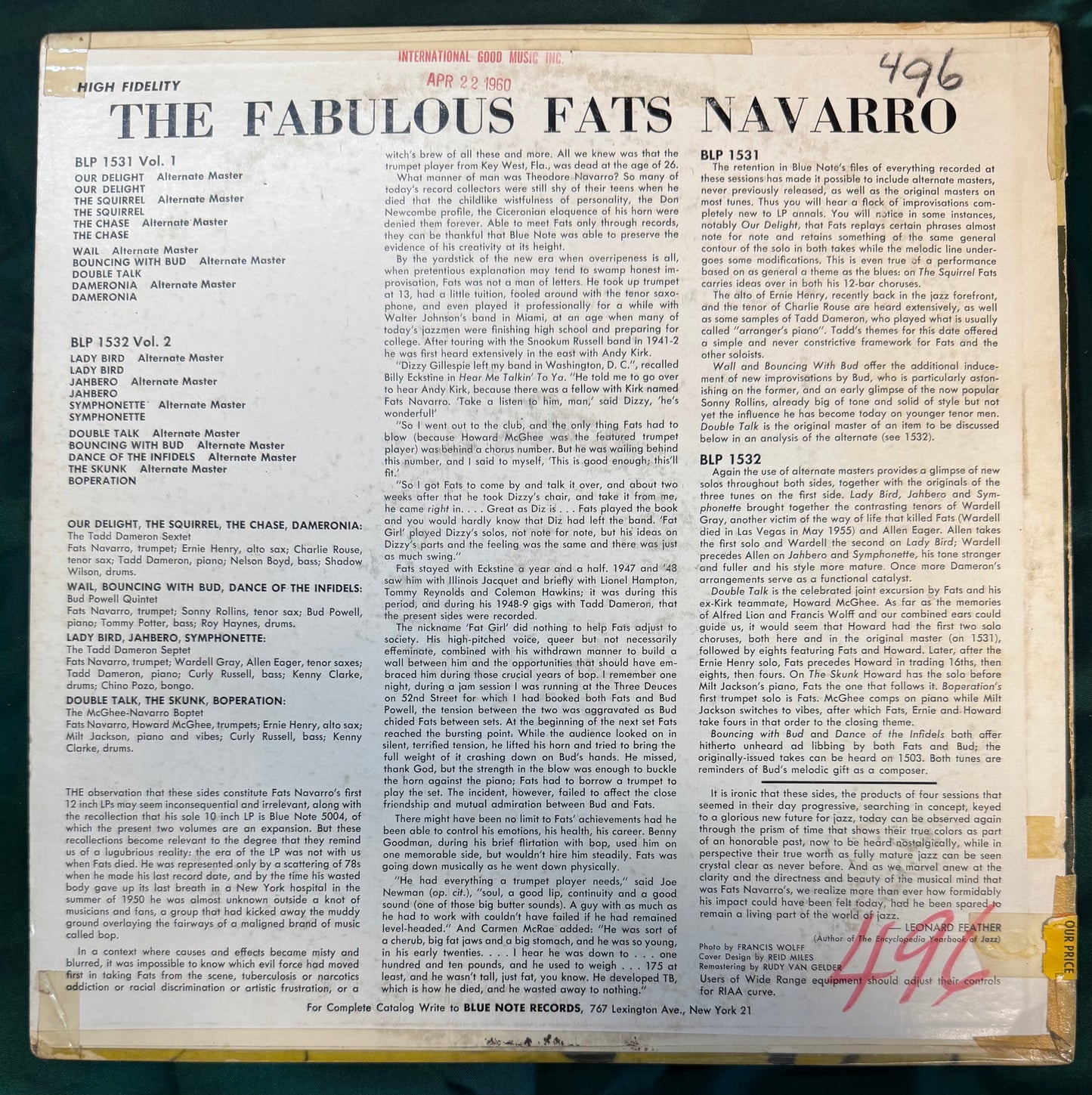 Fats Navarro - Fabulous Fats Navarro Volume 1 Blue Note 1958 Mono Press