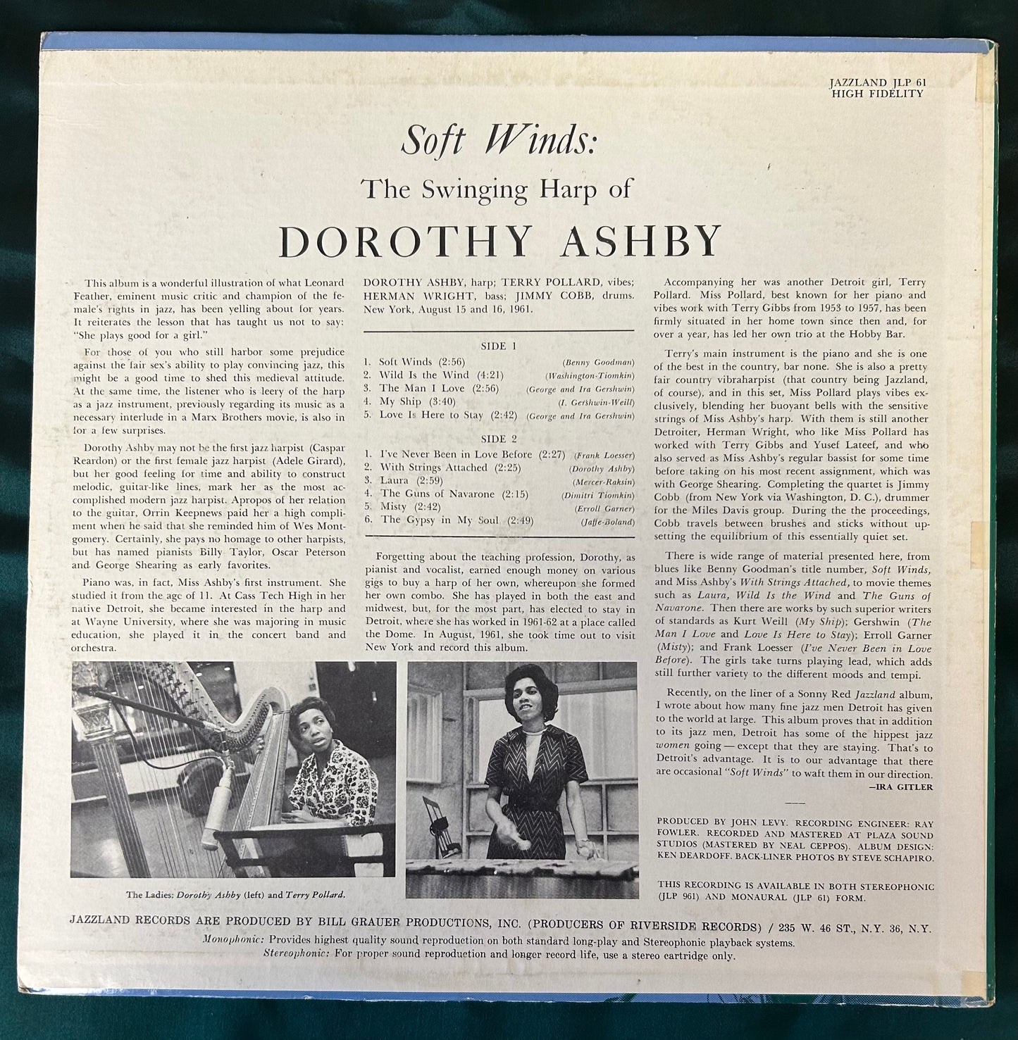 Dorothy Ashby - Soft Winds: Swinging Harp 1st Mono Press 1961 Jazzland