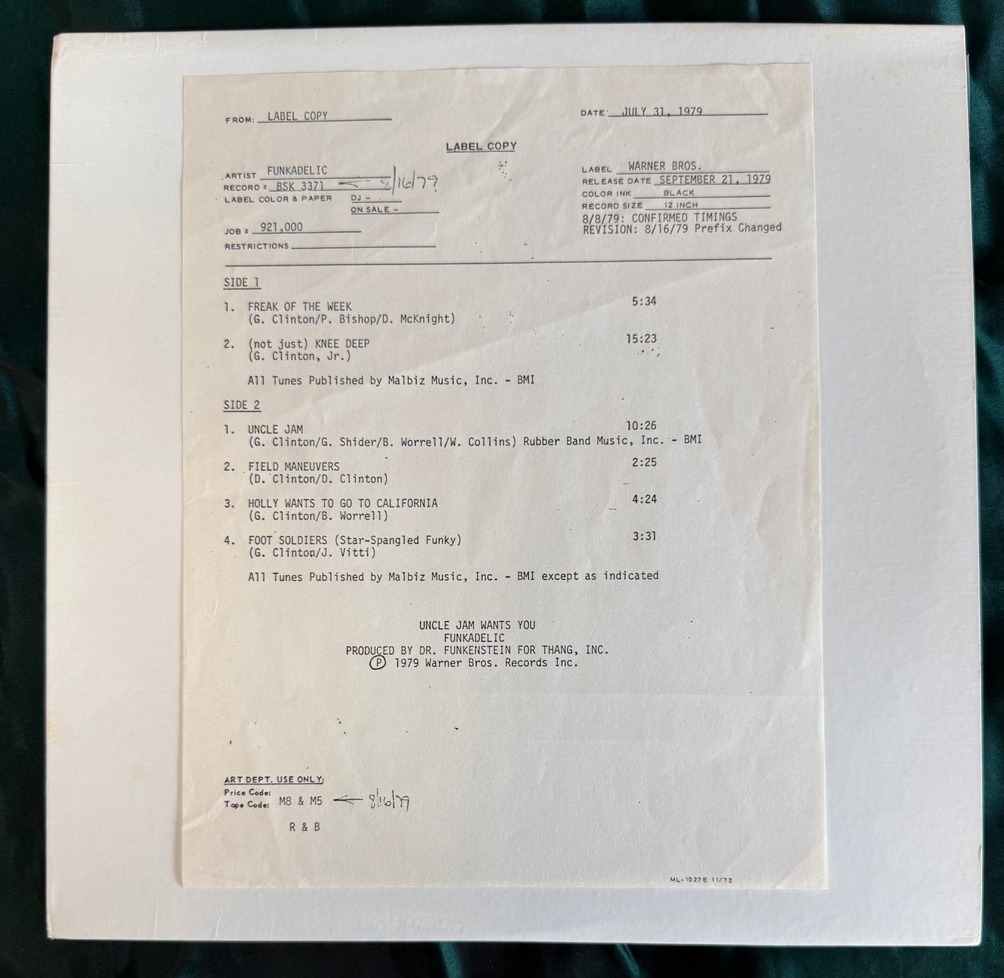 Funkadelic - Uncle Jam Wants You TEST PRESS - Capitol/Warner Bros 1979 Rare Original