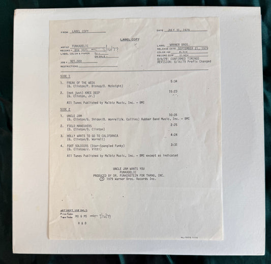 Funkadelic - Uncle Jam Wants You TEST PRESS - Capitol/Warner Bros 1979 Rare Original
