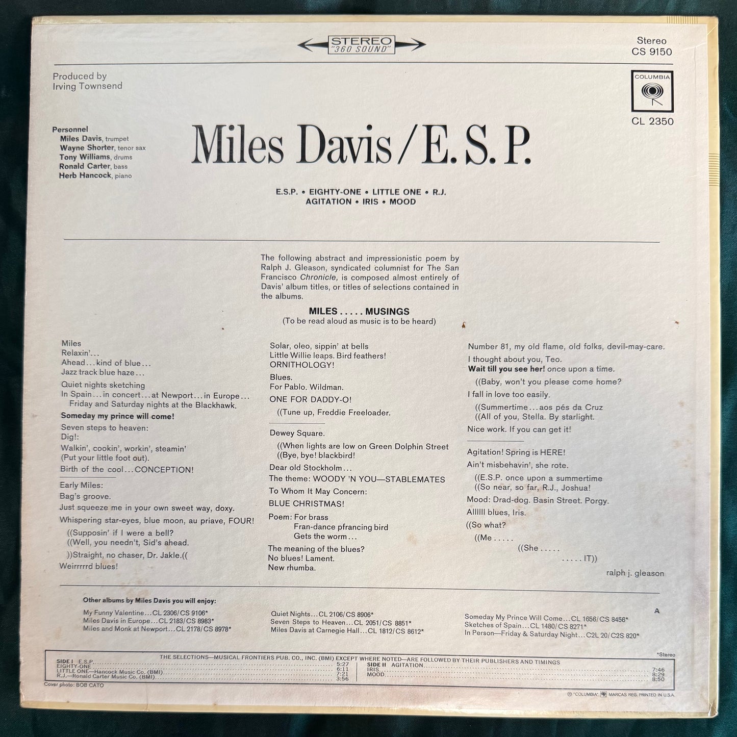 Miles Davis - E.S.P. 1st Stereo Press 1965 Columbia 2-Eye -1A/1A