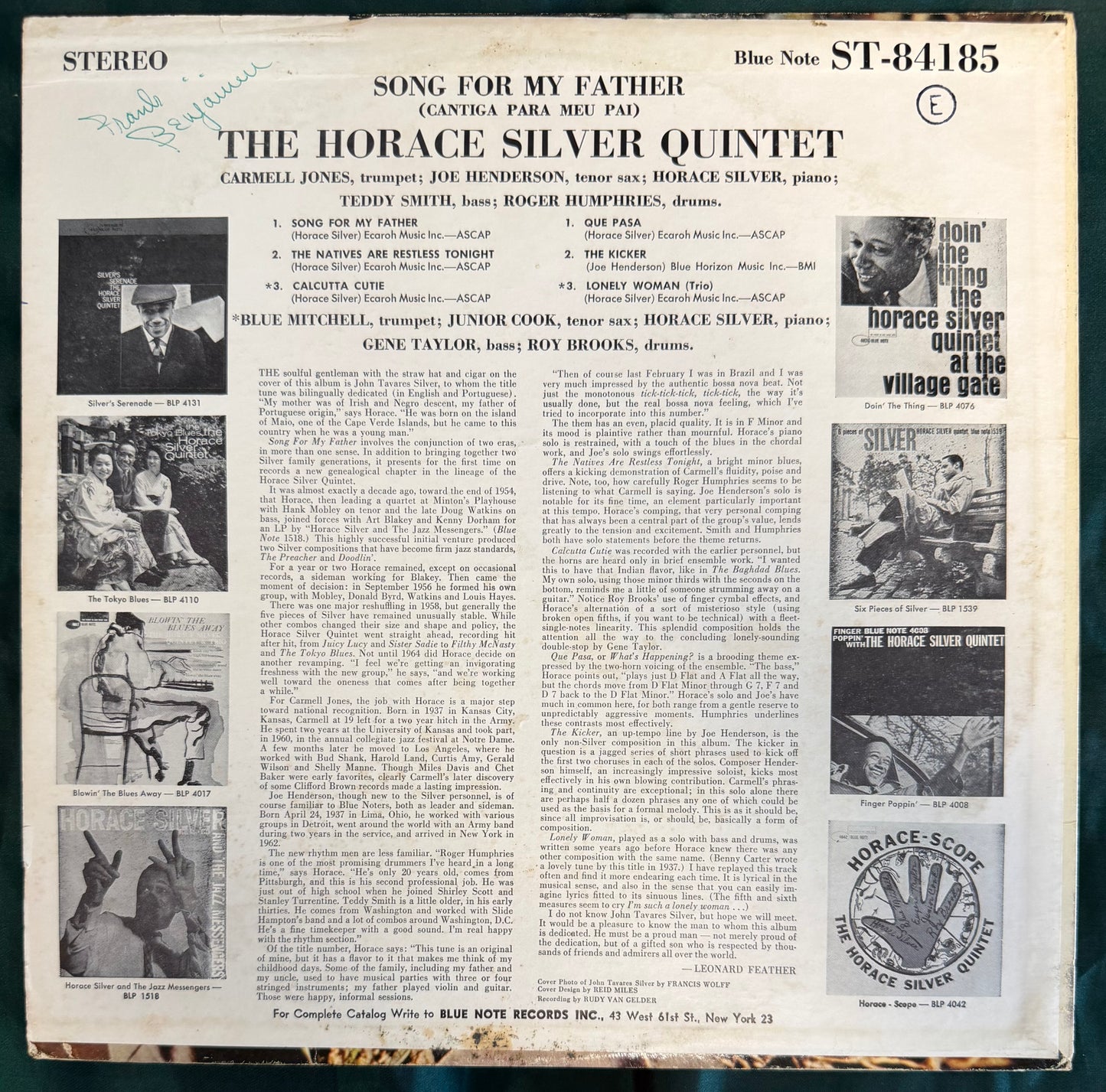 Horace Silver - Song For My Father 1st Stereo Press 1964 Blue Note NY RVG