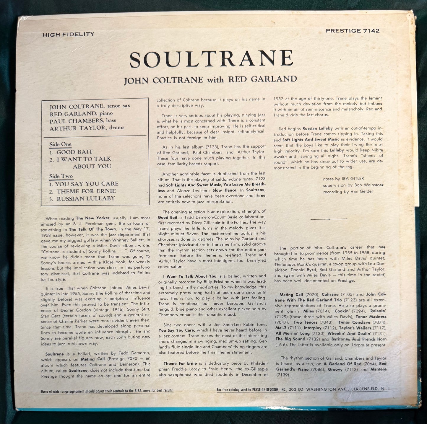 John Coltrane - Soultrane 1st Mono Press 1958 Prestige Bergenfield