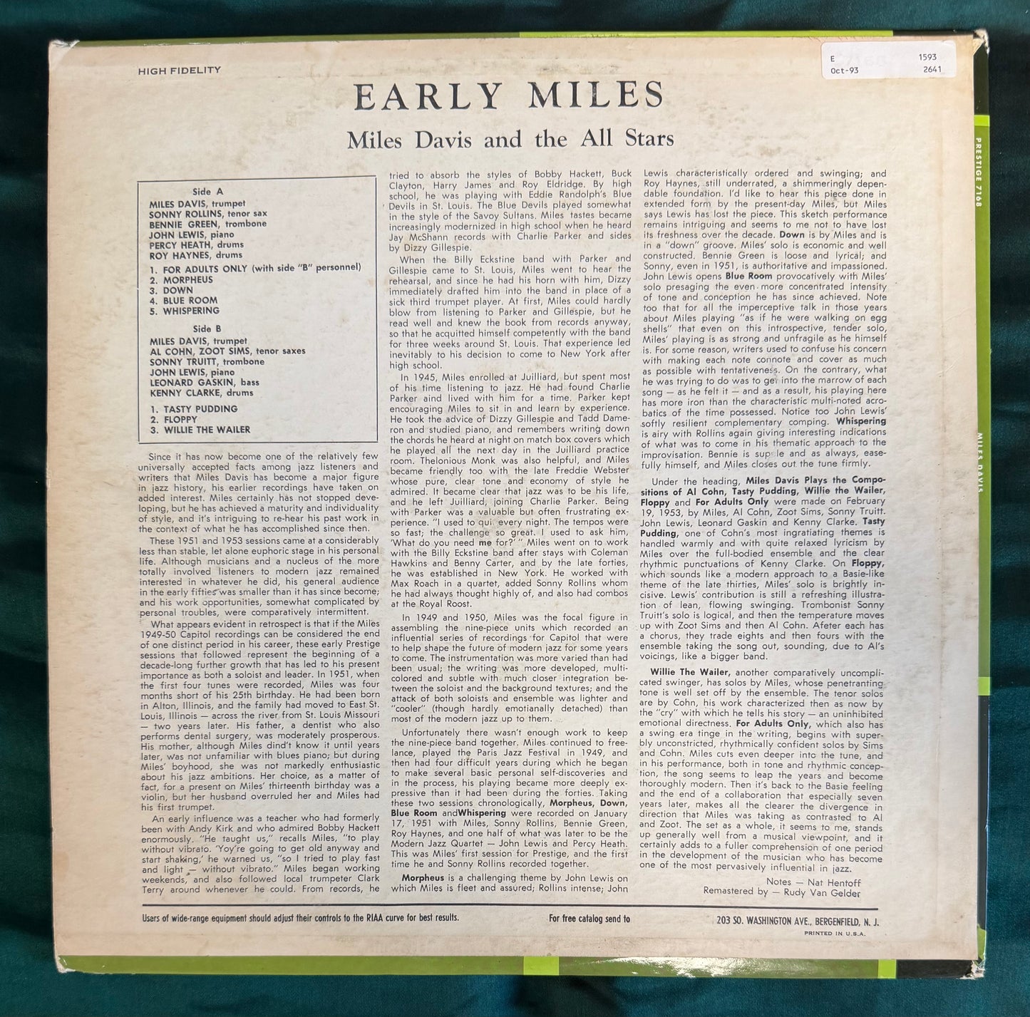 Miles Davis - Early Miles 1964 Prestige Trident Repress RVG