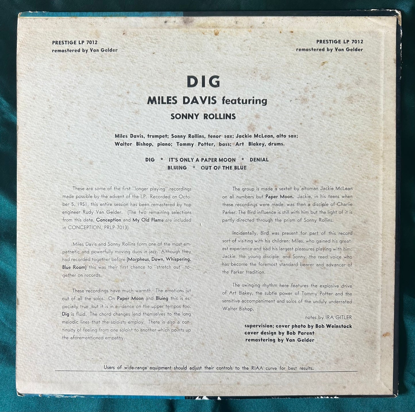 Miles Davis Featuring Sonny Rollins - Dig 2nd Press 1958 Bergenfield Label Prestige