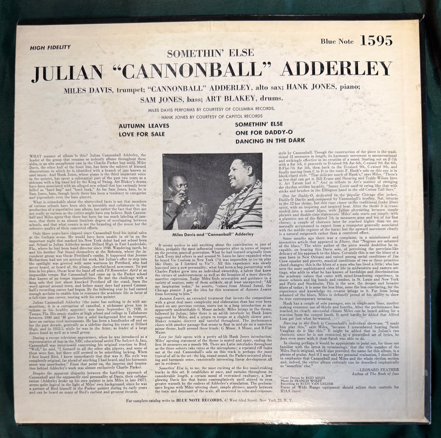 Cannonball Adderley - Somethin’ Else 1st Press Mono 1958 Blue Note 47 w. 63rd No Inc No (R)