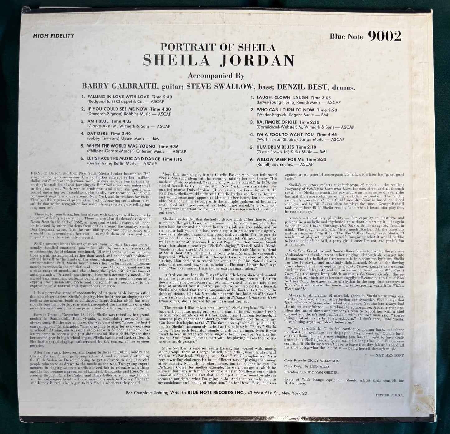 Sheila Jordan - Portrait of Sheila 1st Press 1963 Mono Blue Note Vocal Jazz