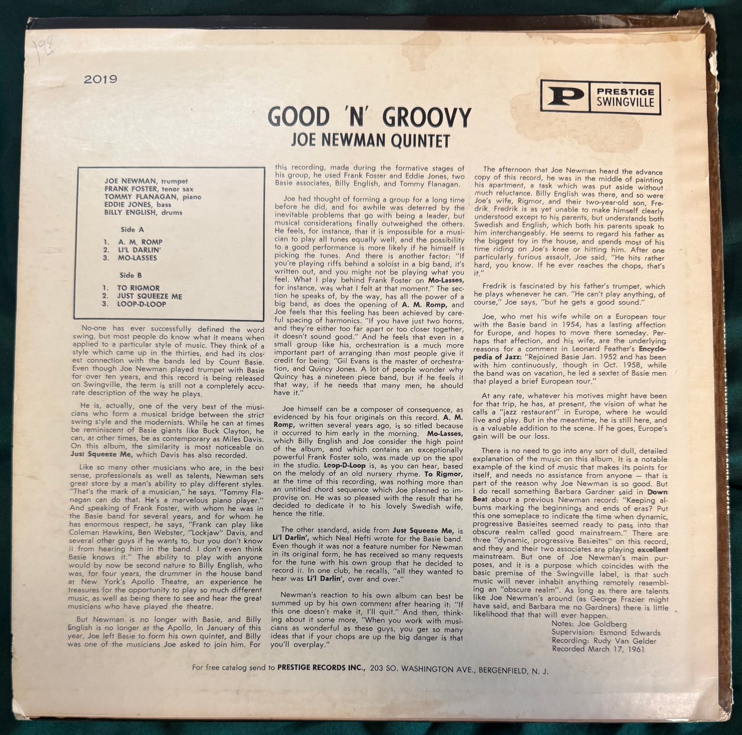 Joe Newman - Good 'N' Groovy 1st Mono Press 1961 Prestige Swingville