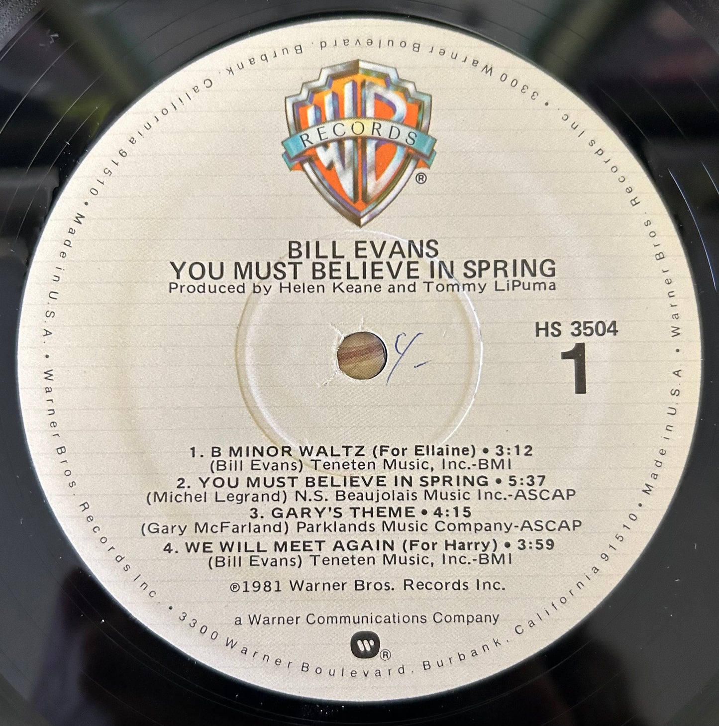 Bill Evans - You Must Believe In Spring 1st Press 1981 Warner Brothers