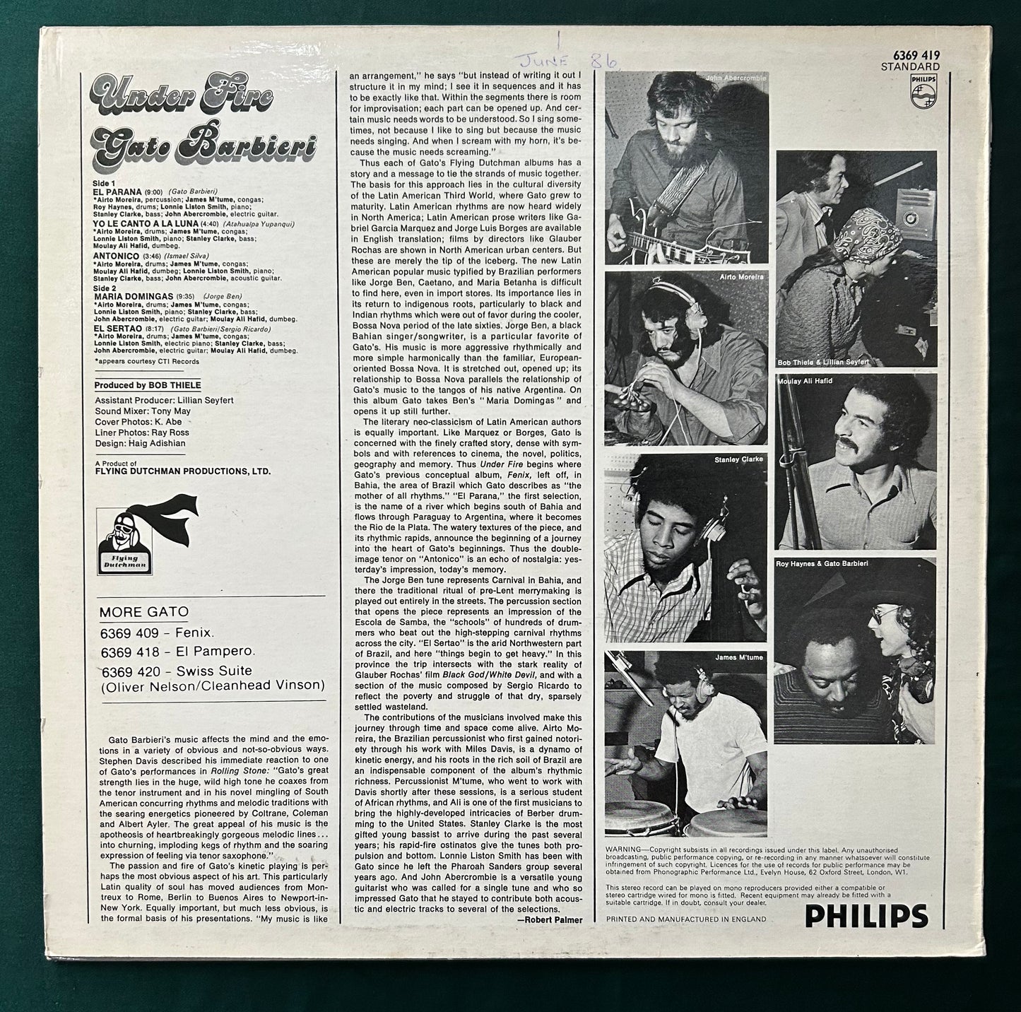 Gato Barbieri - Under Fire 1st UK Press 1973 Philips Latin Jazz/Fusion