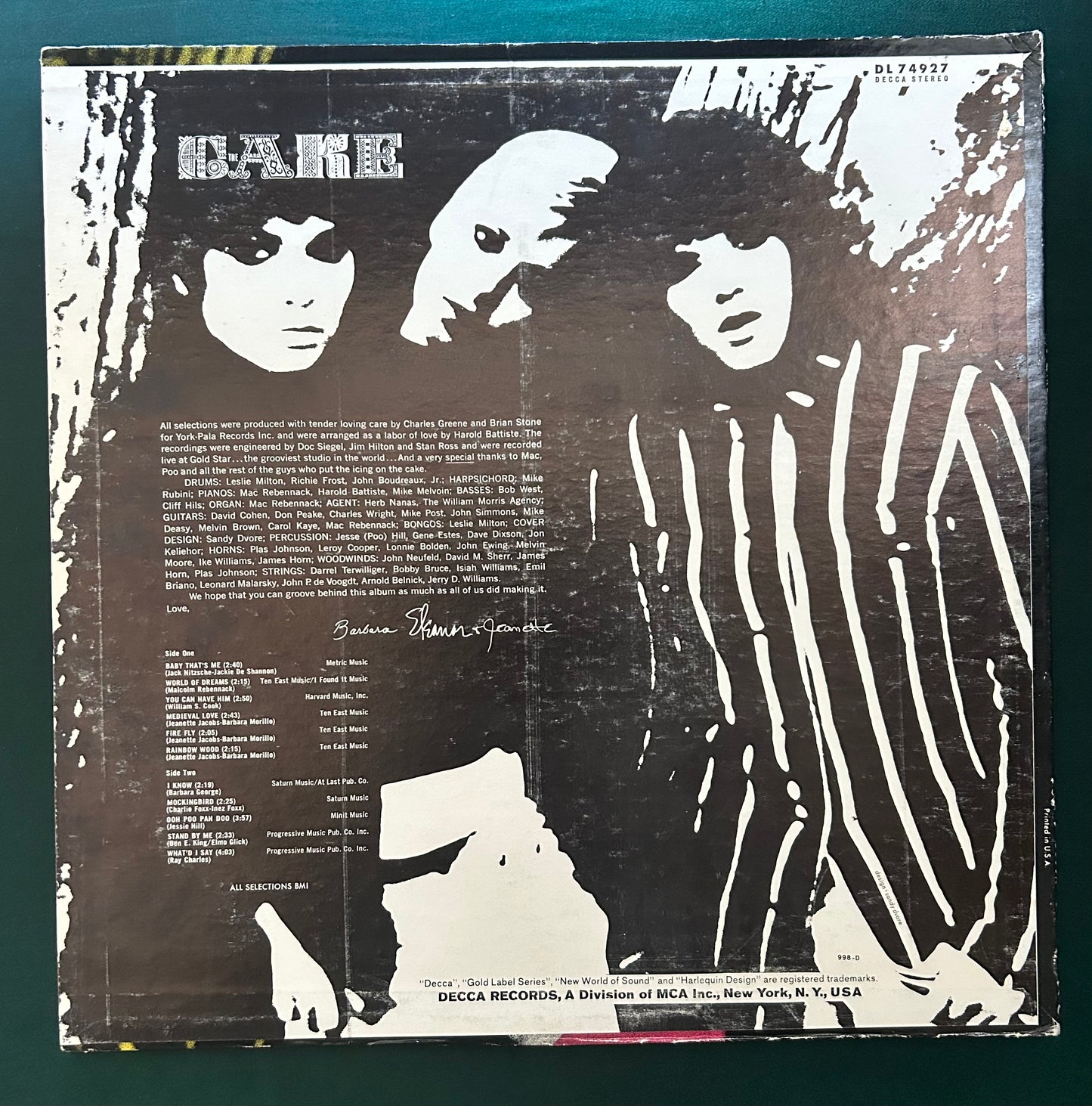 The Cake - Self Titled 1st Stereo Press 1967 Decca Soul/Psych