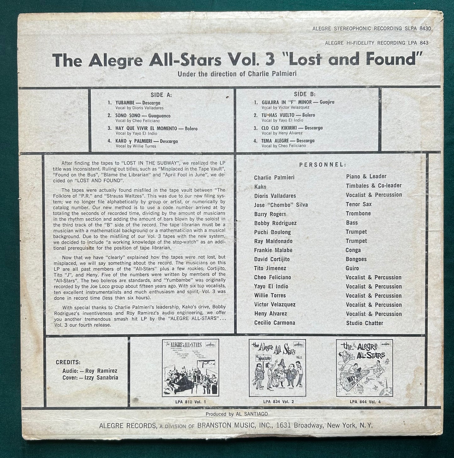 Alegre All-Stars - Vol. 3 Los And Found 1st Mono Press 1966 Alegre Blue Label