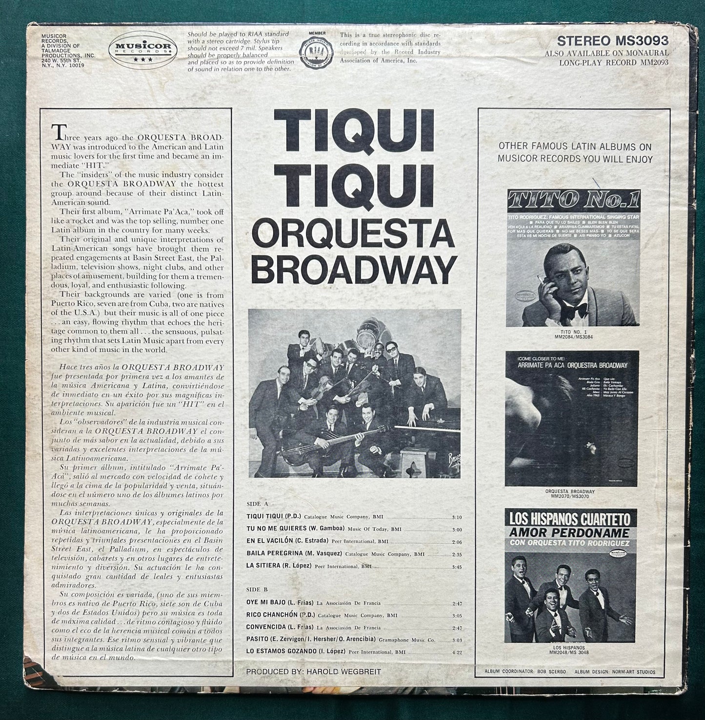 Orquesta Broadway - Tiqui, Tiqui 1st Stereo Press Musicor 1966 Rare Charanaga
