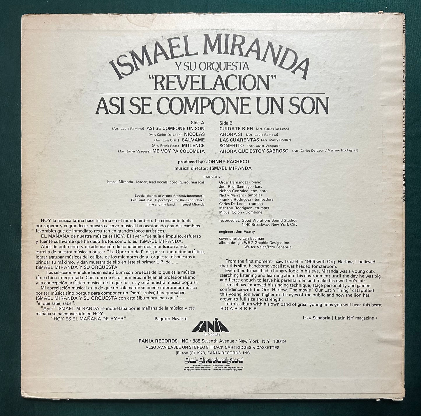 Ismael Miranda - Asi Se Compone Un Son 1st Press Fania 1973 Salsa