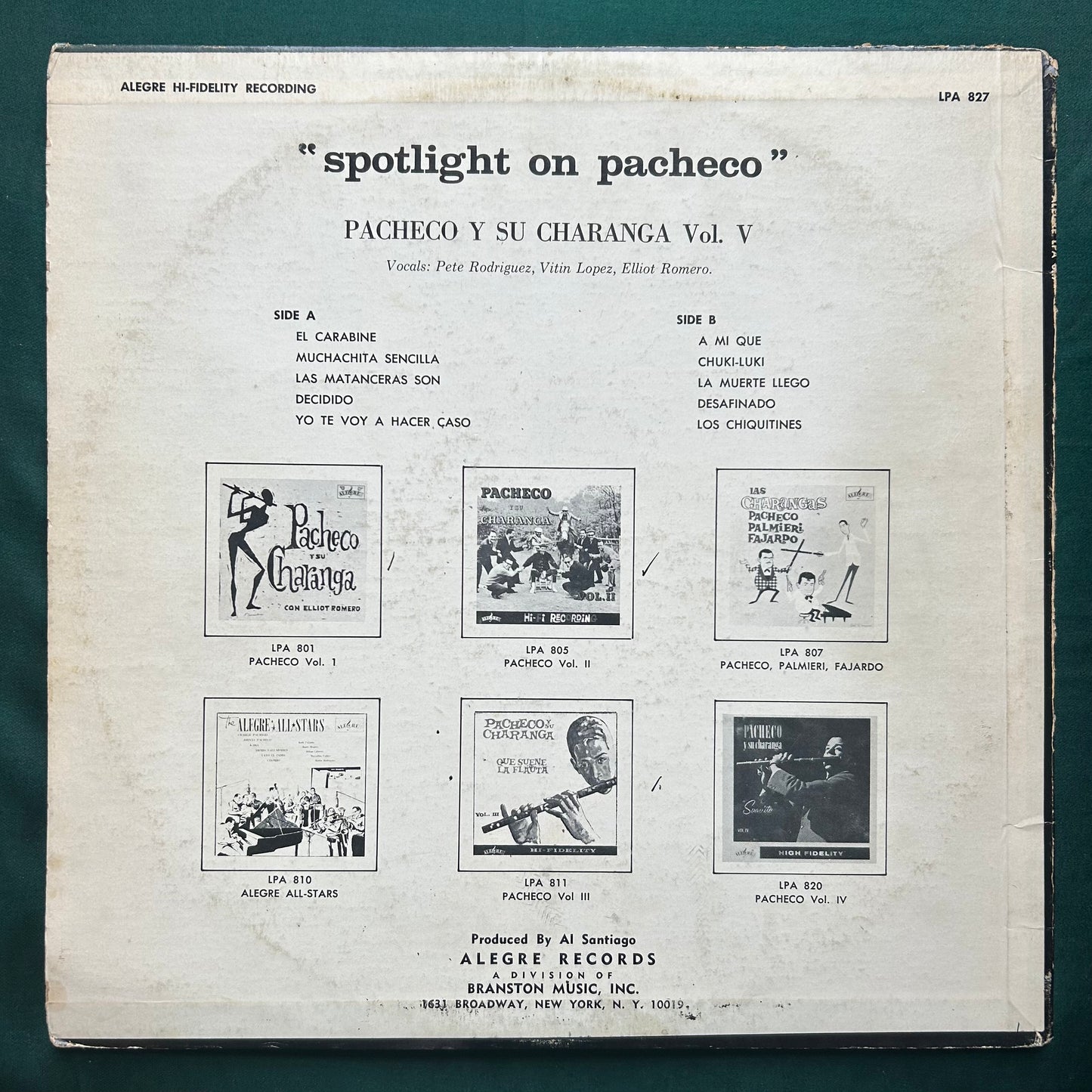 Johnny Pacheco - Spotlight on Pacheco 2nd Mono Press Alegre