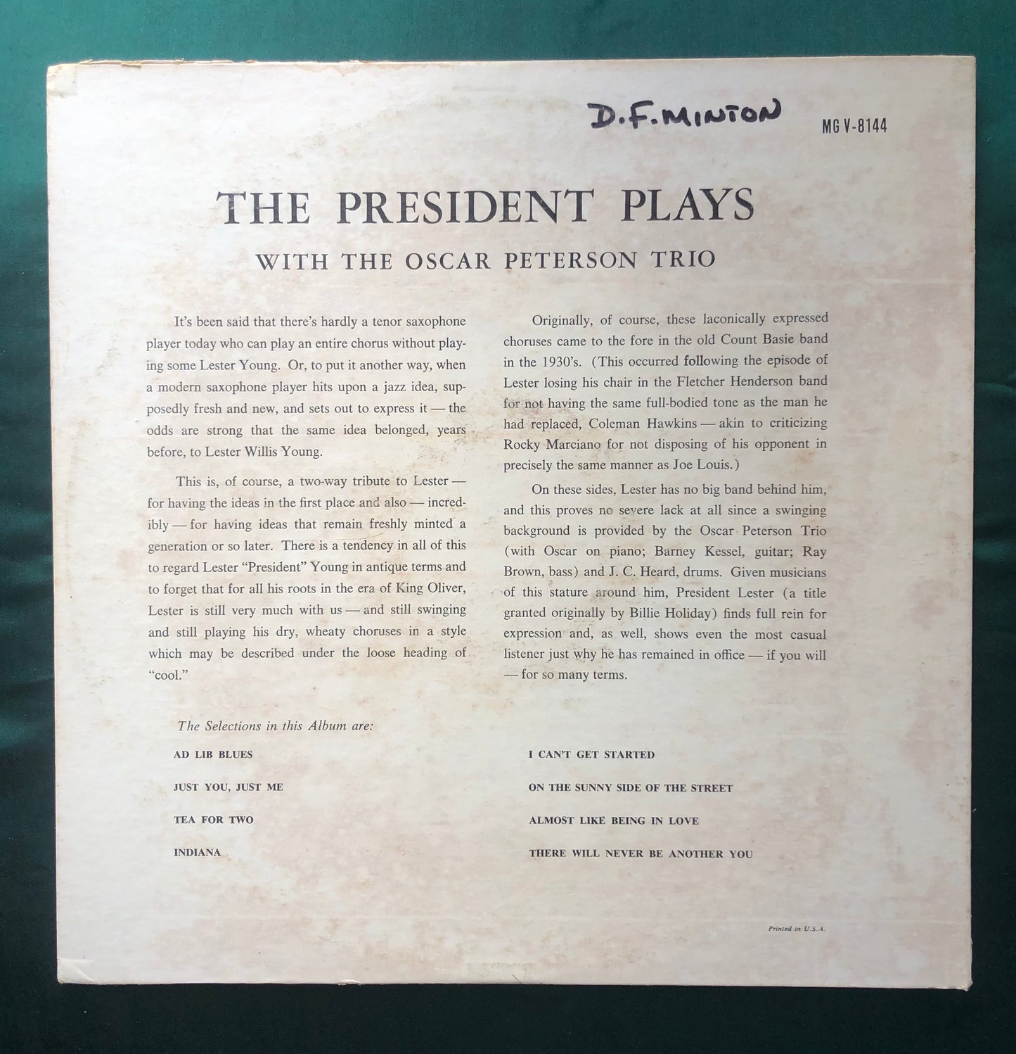 Lester Young - The President Plays With The Oscar Peterson Trio 1957 Verve Repress