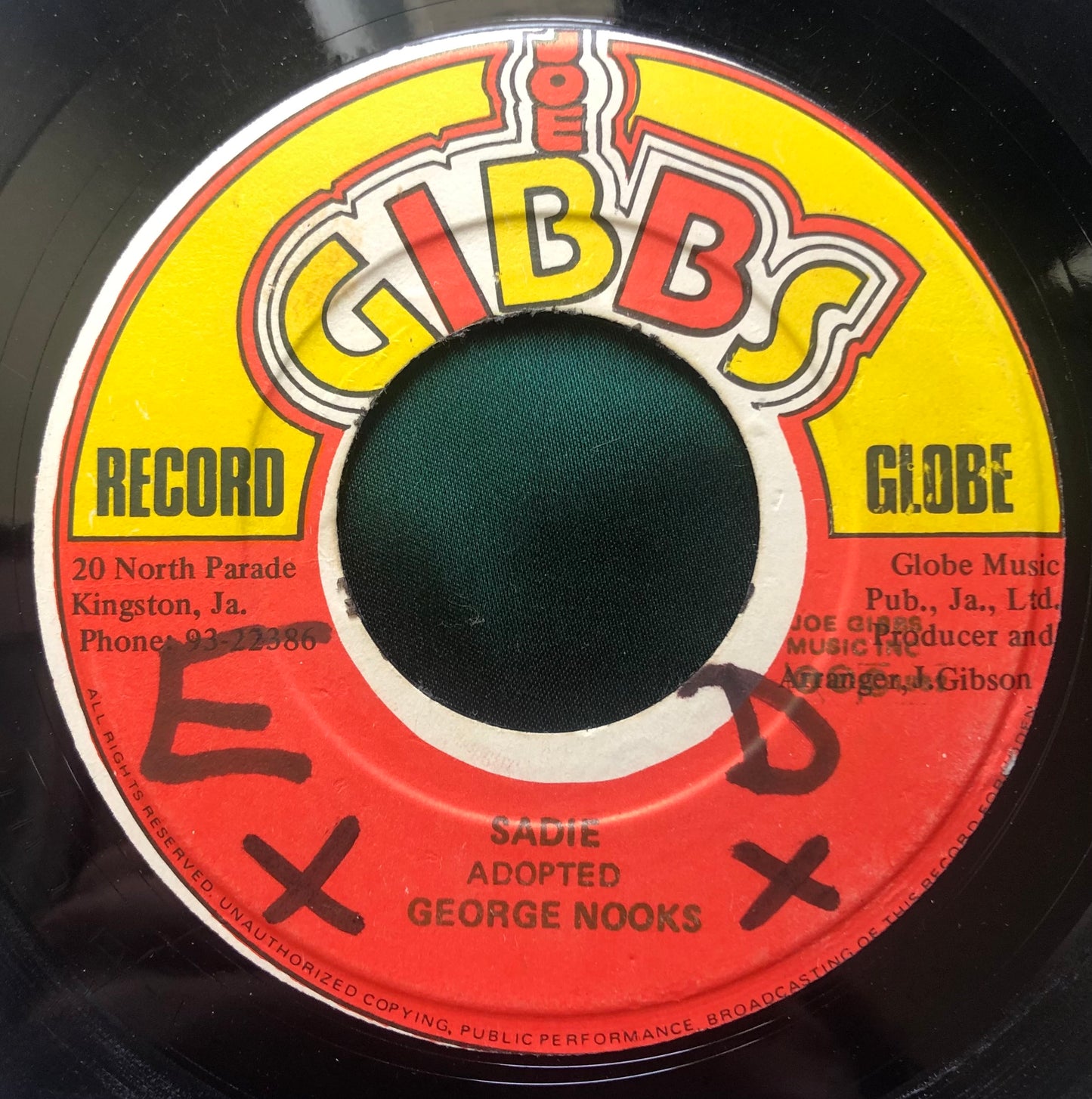 George Nooks Sadie / Joe Gibbs & The Professionals Version 1982 Joe Gibbs Jamaican Press 45