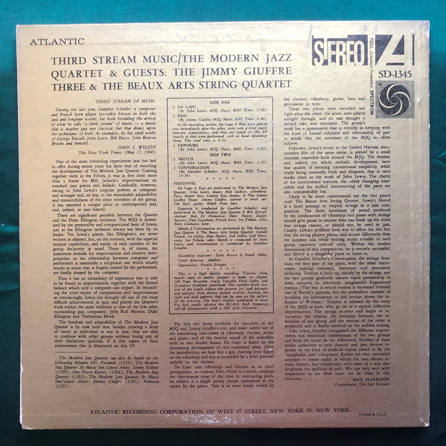 MJQ - Third Stream Music 1960 1st Stereo Press