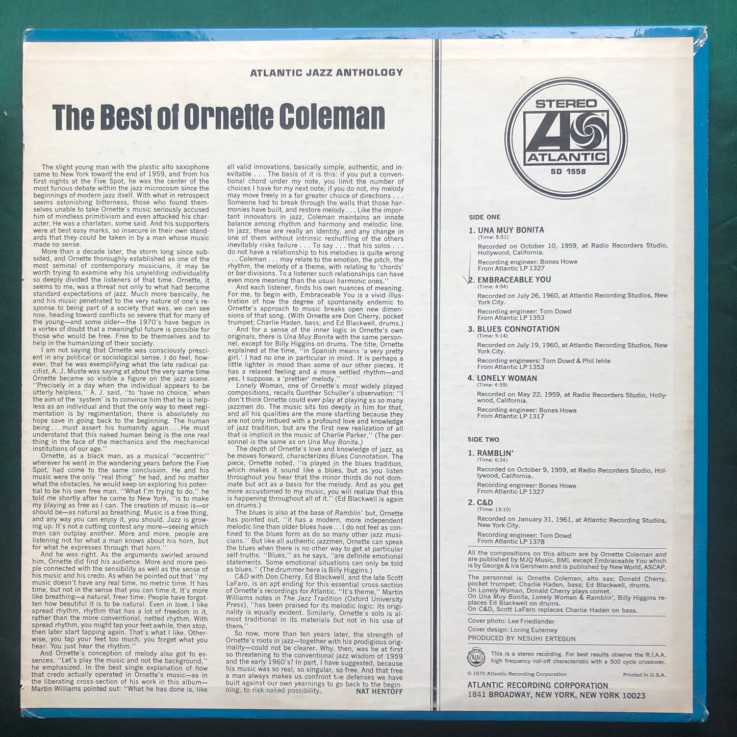 Ornette Coleman - The Best of Ornette Coleman 1970 Rare Mono White Label Promo