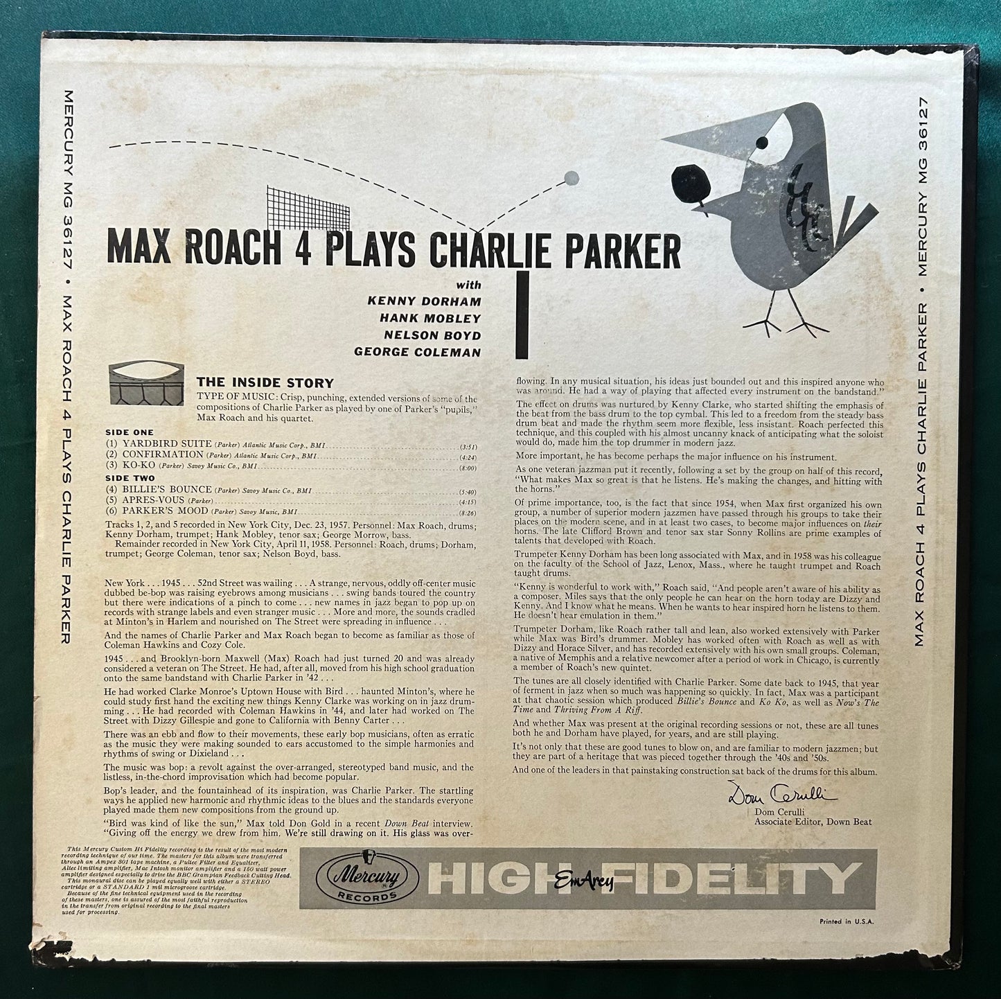 Max Roach 4 - Plays Charlie Parker 1959 1st Mono Press Mercury
