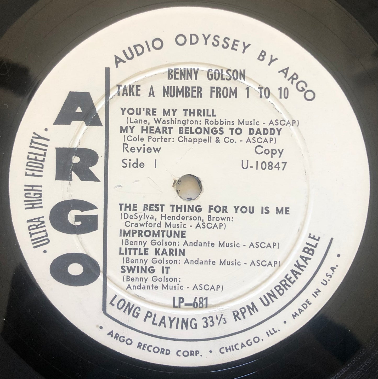 Benny Golson Take a Number From 1 to 10 Argo Promo 1961