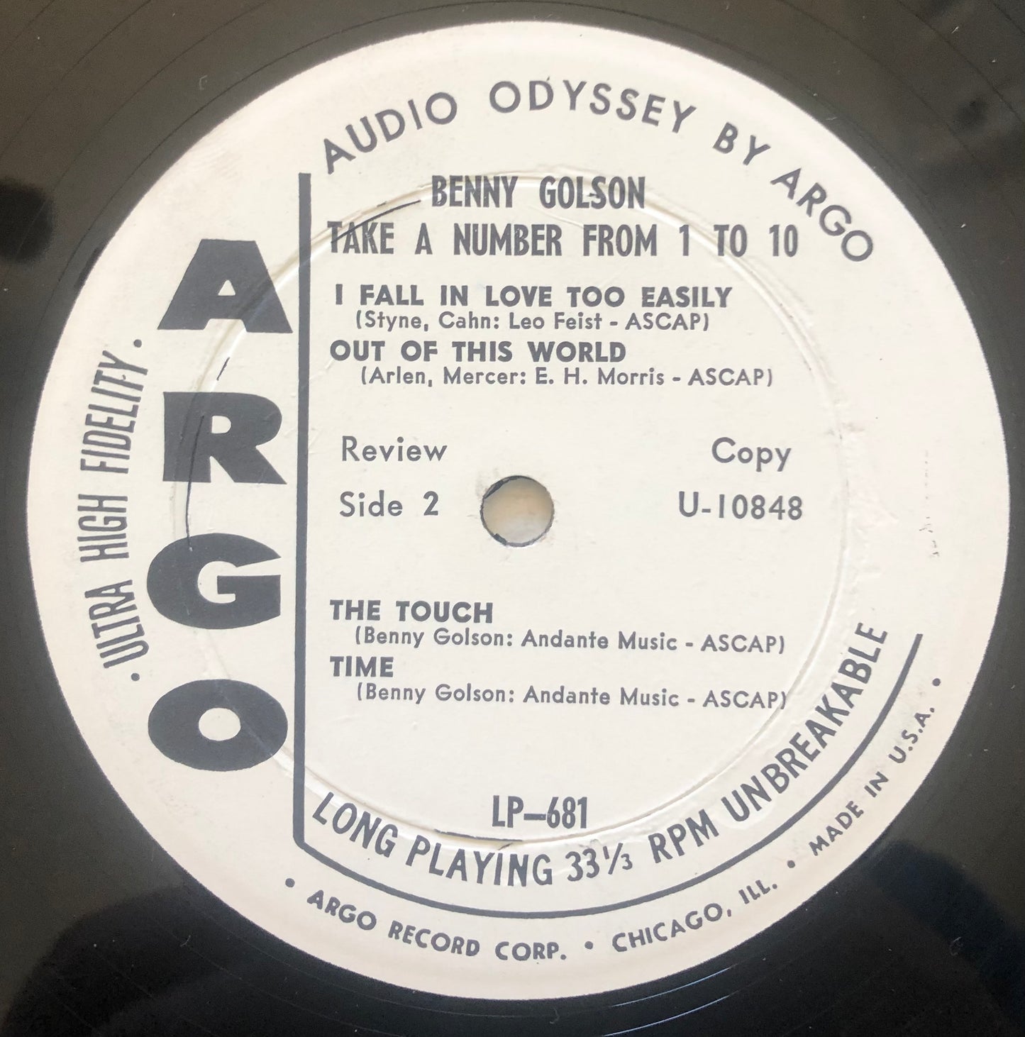 Benny Golson Take a Number From 1 to 10 Argo Promo 1961